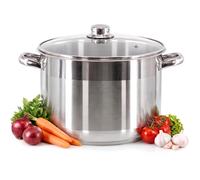 GEEZY 16L Stainless Steel Stock Pot with Glass Lid & Induction Base 32cm | Suitable for all hobs & dishwasher safe. Ideal for soups, stews, pasta & family meals. Generous batch capacity.