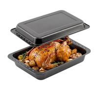 GEEZY 2-in-1 Deep Roasting Tins with Lid, 41 x 26.5cm - Non-Stick Oven Pans | Dual carbon steel trays nest together for storage. PFOA-free coating ensures easy food release. Rims seal moisture.