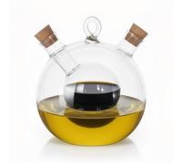 GEEZY 2 in 1 Oil and Vinegar Dispenser Bottle 490ml - Glass Olive Oil Pourer with Dual Chambers and Cork Stoppers - Stylish Space Saving Kitchen Server for Salads, Pizza, BBQ, Dining Table