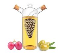 GEEZY 2 in 1 Oil and Vinegar Dispenser Clear Glass Condiment Cruet Bottle with Cork Stoppers for Kitchen, Dual Pourer and Drizzler, Grapes Design