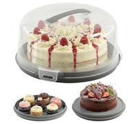 GEEZY 2 in 1 Plastic Cake Carrier with Lid and Handle Portable Round Transparent 11 inch Cake Storage Container Cake Box Two Sided Base for Cake and Cupcakes