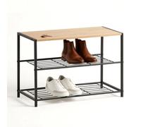 GEEZY 2 Tier Shoe Rack with Seat Hallway Shoe Bench Wooden Storage Organiser Metal