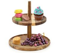 GEEZY 2 Tier Wooden Cake Stand Serving Stand Fruit Platter Tray Dessert Cupcake Holder Acacia Wood Display