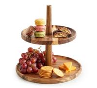 GEEZY 2-Tier Acacia Wood Cupcake Stand for Afternoon Tea & Dessert Displays