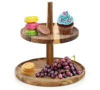 GEEZY 2-Tier Wooden Cake Stand for Afternoon Tea, Serving Platter and Food Display