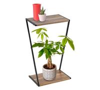 GEEZY 2 Tier Wooden Plant Stand, 50cm - Tall Tiered Pot Table with Modern Z Shaped Design for Flowers, Candles, Ornaments - Indoor Plant Stands for Living Room, Lounge, Bedroom & Housewarming Gift