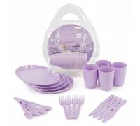 GEEZY 21 Piece Picnic Set - Reusable Purple Camping Dinner Set for 4 with Plates, Cups, Cutlery & Storage Box - Dishwasher Safe & Portable Outdoor BBQ, Party & Kids Tableware