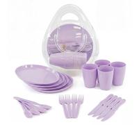 GEEZY 21 Piece Picnic Set - Reusable Purple Camping Dinner Set for 4 with Plates, Cups, Cutlery & Storage Box - Dishwasher Safe & Portable Outdoor BBQ, Party & Kids Tableware