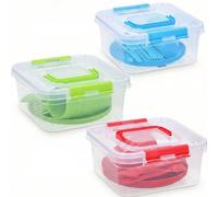 GEEZY 21 Piece Plastic Picnic Set - Reusable Camping Dinner Set for 4 with Plates, Cups, Cutlery & Storage Box - Dishwasher Safe & Portable Outdoor BBQ, Party & Kids Tableware, Assorted Colours