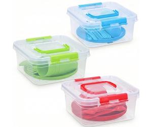 GEEZY 21 Piece Plastic Picnic Set - Reusable Camping Dinner Set for 4 with Plates, Cups, Cutlery & Storage Box - Dishwasher Safe & Portable Outdoor BBQ, Party & Kids Tableware, Assorted Colours