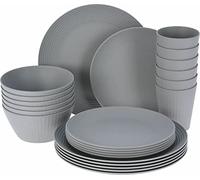 24pcs Grey Picnic Set Dinner Plate Tableware Outdoor Party Beach Camping Travel BBQ Set Lightweight Serving Bowls Cups Plates Dinnerware Set for 6 People