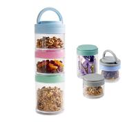 GEEZY 3 Piece Stackable Snack Pots with Lids & Removable Handle - Portable Tower, Travel Food Containers for Kids & Adults - Small Storage Jar Organisers for Nuts, Fruits, Lunch, Office, Camping