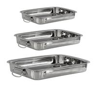 GEEZY 3-Piece Stainless Steel Roasting Trays Set - Oven & Dishwasher Safe, Movable Handles, Different-Sized Trays