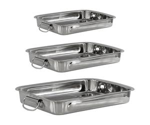 GEEZY 3-Piece Stainless Steel Roasting Trays Set - Oven & Dishwasher Safe, Movable Handles, Different-Sized Trays