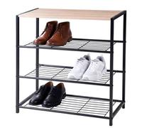 Geezy 3 Tier Metal Shoe Rack With Wooden Seat Hallway Bench Storage Organiser Stand