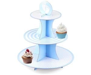 GEEZY 3 Tiers Cardboard Cupcake Stand - Reusable Blue Cake Stand & Easy Assembly - Perfect for Baby Showers, Birthdays & Celebrations - Ideal 3 Tier Cake Stands For Afternoon Tea Stands