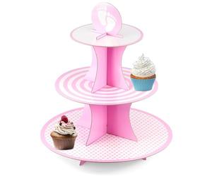 GEEZY 3 Tiers Cardboard Cupcake Stand - Reusable Pink Cake Stand & Easy Assembly - Perfect for Baby Showers, Birthdays & Celebrations - Ideal 3 Tier Cake Stands For Afternoon Tea Stands