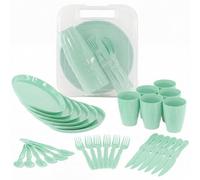 Geezy 31 Piece Picnic Set For 6 Person Green Camping Plates Cutlery Dishwasher Safe