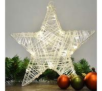 GEEZY 3D Christmas Star Light Decoration, 30cm - Battery Powered Indoor Xmas Ornament - 30 Pre-Lit LED Warm White, Built-in Timer, Freestanding & Hanging Silhouette for Window, Table, Mantle, Wall