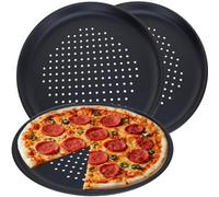 GEEZY Large Non-Stick Pizza Baking Tray 32cm (12.5") - Set of 3, Round Carbon Steel, Perforated Holes, Dishwasher, Fridge, Freezer Safe - Pizza Pan & Plate for Oven, Flatbread, Family Meals