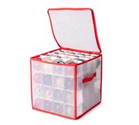 GEEZY 4-Tier Christmas Bauble Storage Box for 64 Ornaments with Dividers | See-through organiser bag has zippers & handles. Polka dot bag with collapsible frame. Great for Xmas decor & trinkets.