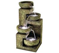 GEEZY Garden Water Feature - 4 Tier Fountain with LED Lights - Mains Powered, Self-Contained, Indoor & Outdoor - Easy Setup, Cascading & Tranquil - Great for Garden, Home, Patio & Balcony Decor