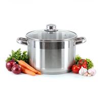 GEEZY 5.7L Stainless Steel Stock Pot with Glass Lid & Induction Base 24cm | Suitable for all hobs & dishwasher safe. Ideal for soups, stews, pasta & family meals. Generous batch capacity.