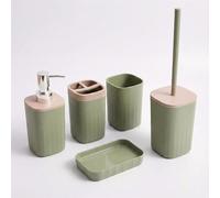 GEEZY 5 Piece Sage Green Bathroom Accessories Set - Soap Dispenser, Toothbrush Holder, Dish, Cup & Toilet Brush - Modern Vanity Essentials Kit for Sink Decor