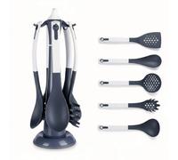 Geezy 6 Piece Kitchen Utensil Set With Rotating Stand Non-Scratch Cooking Tools Grey