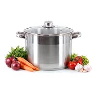 GEEZY 7.5L Stainless Steel Stock Pot with Glass Lid & Induction Base 26cm | Suitable for all hobs & dishwasher safe. Ideal for soups, stews, pasta & family meals. Generous batch capacity.