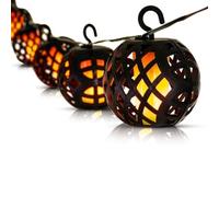 GEEZY 8pc LED Solar Rattan Ball Flame Effect String Light Patio Outdoor Garden Lantern