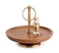 GEEZY Acacia Wooden Display Tray for Ornaments & Snacks with Gold Handle | Elevate home decor or serve desserts with ease. Crafted from acacia wood with a non-scratch base for petals or cupcakes.