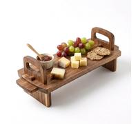 Geezy Acacia Wooden Raised Serving Platter Small Charcuterie Board Tray With Legs