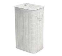 GEEZY Bamboo Laundry Basket Hamper with Lid, Rope Handles & Removable Liner - White, Rectangular, Odour-Blocking, Easy Assembly, Space Saving - Wooden Laundry Bin for Clothes, Bedrooms & Bathrooms