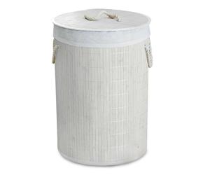 GEEZY Bamboo Laundry Basket Hamper with Lid, Rope Handles & Removable Liner - White Round Shape, Odour-Blocking, Easy Assembly, Space Saving - Wooden Laundry Bin for Clothes, Bedrooms & Bathrooms