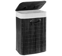 GEEZY Bamboo Laundry Hamper with Lid 72L, Black - Foldable Laundry Basket, Removable Fabric Liner Bag, Sturdy Rope Handles - Collapsible Washing Bin for Bedrooms, Bathrooms, Dirty Clothes Storage