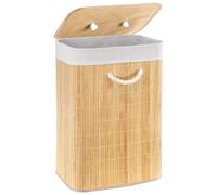 GEEZY Bamboo Laundry Hamper with Lid 72L, Brown - Foldable Laundry Basket, Removable Fabric Liner Bag, Sturdy Rope Handles - Collapsible Washing Bin for Bedrooms, Bathrooms, Dirty Clothes Storage