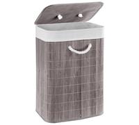 GEEZY Bamboo Laundry Hamper with Lid 72L, Grey - Foldable Laundry Basket, Removable Fabric Liner Bag, Sturdy Rope Handles - Collapsible Washing Bin for Bedrooms, Bathrooms, Dirty Clothes Storage