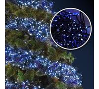 GEEZY Battery Operated 300 LED Cluster Christmas Lights, 3m - Blue & White, Waterproof, 8 Modes, On/Off Timer, Green Cable - Indoor & Outdoor Fairy Lights for Christmas Tree, Weddings & Home Decor