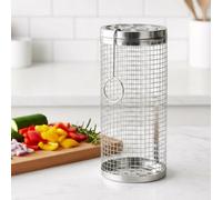 GEEZY Stainless Steel Rolling Grill Basket, 20x9cm - Cylindrical Mesh Tube for Vegetables, Meat & Shrimps - Outdoor Cooking Camping BBQ Accessories & Barbecue Gifts for Men