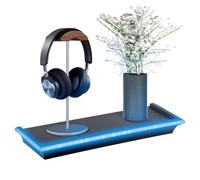 GEEZY Black Floating Shelf Blue LED Neon Lights - Battery Operated, Lightweight, Wall Mounted with Screws - Suitable for Gaming Room Lounge - Floating Shelves for Bedroom, with Lights 45.5x15.5x4.5cm