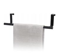 GEEZY Black Over Door Towel Rail 36.5cm - Metal Kitchen Cupboard Rail & Cabinet Organiser Rack - No Drill Hanging Holder Bar for Tea Towels, Bathroom Hand Cloths & Accessories