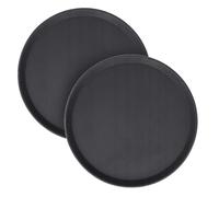 GEEZY Black Round Serving Trays 35.5cm / 14" - Set of 2 Non Slip Platters | Rubberised grip texture prevents spills. Stackable design saves space. Raised rim secures carried food and drinks.