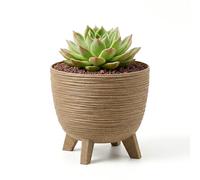 GEEZY Brown Plant Pot with Legs, 23.6 cm - Weather Resistant Indoor & Outdoor Planter - Modern Textured Flower Pot for Living Room, Garden & Patio