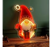 GEEZY Christmas Santa Gnome LED Neon Sign - USB Powered Festive Xmas Decor | Vibrant LED gnome light on clear acrylic panel. Powered by a 2m USB cable with switch. Great for holiday display setup.