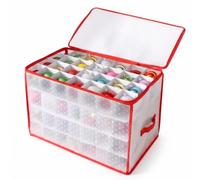 GEEZY Christmas Tree Bauble Storage Box for 112 Ornaments with Dividers | See through 4-layer organiser has zippers and carrying straps. Perfect organiser bag holds baubles, garlands or Xmas decor.