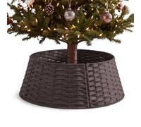 Geezy Christmas Tree Skirt Brown Plastic Woven Style Round Base For Xmas Trees 26-Inch