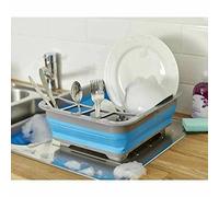 GEEZY Collapsible Dish Drainer Drying Rack - Foldable Silicone Washing Up Board with Cutlery Holder - Space Saving Kitchen Sink Organiser for Camping, Caravan, Motorhome & Small Home, 11.5x38x29 cm