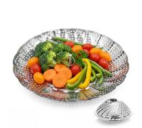 GEEZY Stainless Steel Steamer Basket for Saucepans 13.5 to 23cm - Collapsible Vegetable Steaming Insert with Central Ring Handle, Dishwasher Safe - Great for Healthy Food, Steamed Veg & Fish