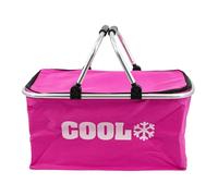 GEEZY Cool Bag 35L Insulated Cooler Basket for Picnics, Shopping, Camping - Weatherproof, Collapsible, Lightweight with Sturdy Aluminium Frame - Pink Folding Picnic Basket
